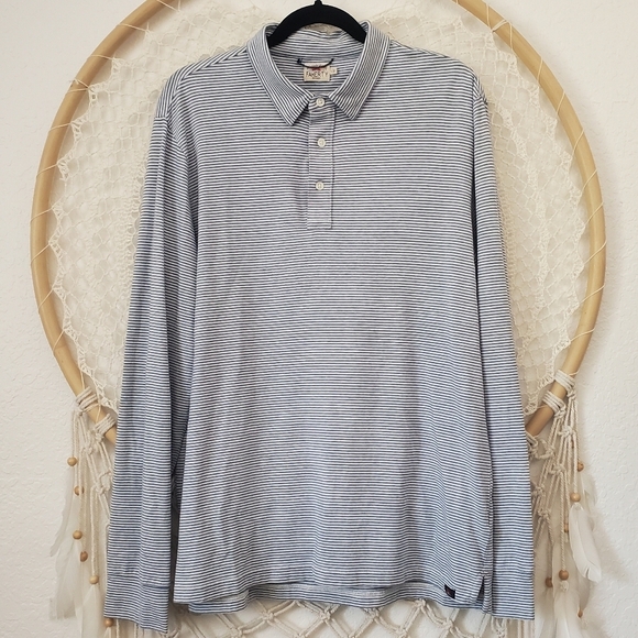 Faherty Men's L Blue Stripped Long Sleeve Collard Polo Shirt Organic Cotton EUC - Picture 7 of 7